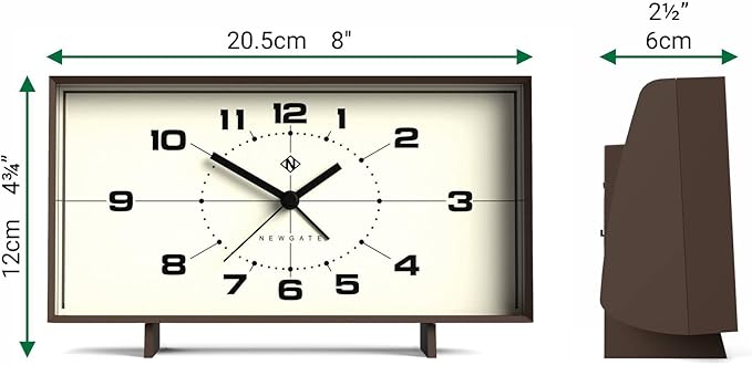 NEWGATE® Wideboy Alarm Clock | Rectangular Retro Design | Mocha Brown | Mid-Century dial | Ideal for Bedside, Desk, Mantel or Shelf | Retro Bedroom & Office Accessory