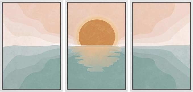 wall26 Framed Canvas Print Wall Art Set Pastel Mountain Range Forest Dawn Abstract Nature Illustrations Modern Art Nordic Decorative Minimal Boho for Living Room, Bedroom, Office - 16"x24"x3 White