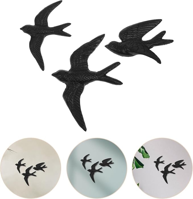 HOLIDYOYO 3Pcs Cast Iron Retro Decor Wall Art Bird Wall Decorations Vintage Ornaments for Home Office