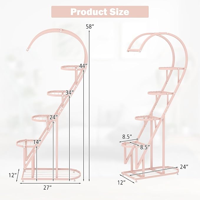 Giantex 5 Tier Metal Plant Stand Indoor, Creative Heart-shaped Ladder Plant Shelf with Hanging Hook for Multiple Plants, Tiered Flower Display Shelf, Tall Plant Stand for Valentine's Day Home Holiday