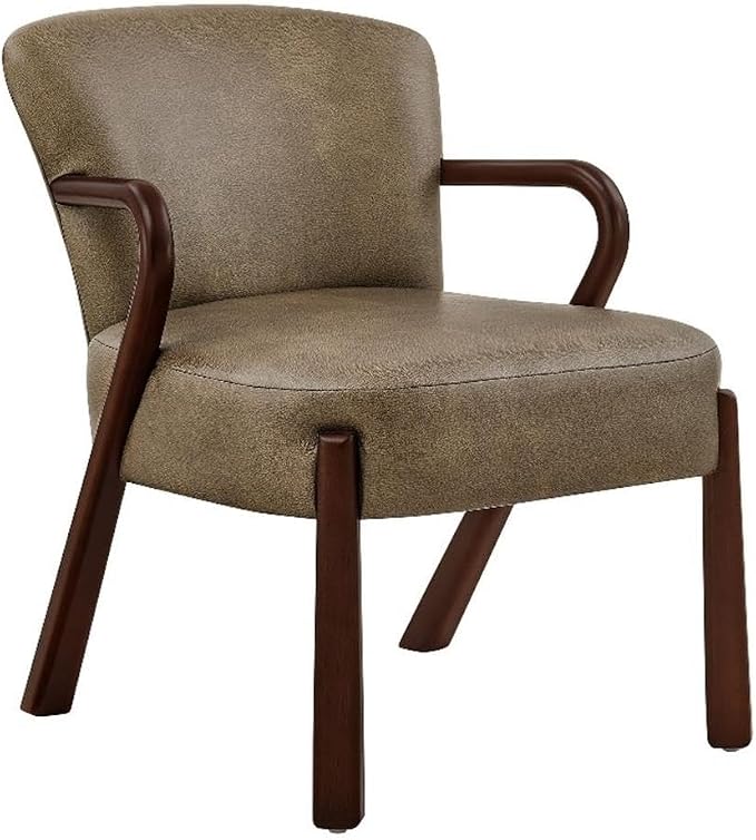 Modway Arden Faux Leather Upholstered Accent Armchair in Mushroom – Mid-Century Modern Lounge Chair with Curved Wood Frame