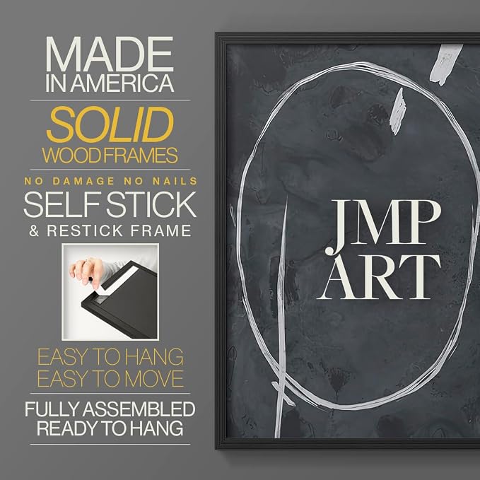 Renditions Gallery Set of 2 Peel & Stick Framed Prints, Abstract Wall Art, Circular Momentum Design Wall Decor, Re-Stickable - Ready to Hang - 11"x14" - Black Frame LT588