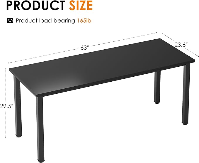 Need 63 Inch Large Computer Desk - Modern Simple Style Home Office Gaming Desk, Basic Writing Table for Study Student, Large Legroom, Black Metal Frame, Black