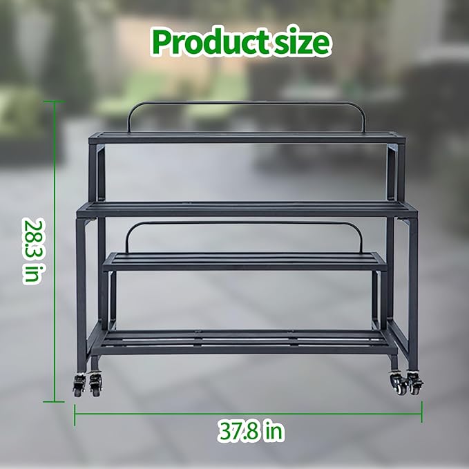 Metal Plant Stand for Outdoor Indoor, 4-Tier Aluminum Plant Stands, Multiple Plants Shelf with Universal Wheel, Flowers Pot Holder Rack for Lawn Garden Balcony Patio
