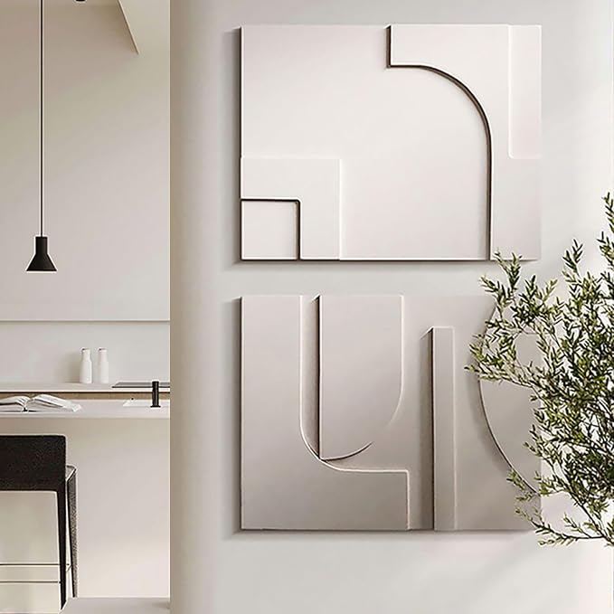 homary 2-Piece White Japandi 3D Abstract Wall Art Set – Modern Minimalist Carved Wall Sculpture for Living Room & Office (White, 27.6" W x 1.2" D x 19.7" H, Wall Art)