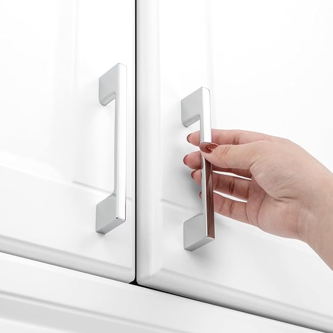 KOOFIZO 10 Pack 3-3/4 Inch Polished Chrome Kitchen Cabinet Pulls Chrome Cabinet Handles Chrome Cabinet Hardware for Kitchen Cabinets Drawer P01 Dresser Cupboard Bedroom Bathroom