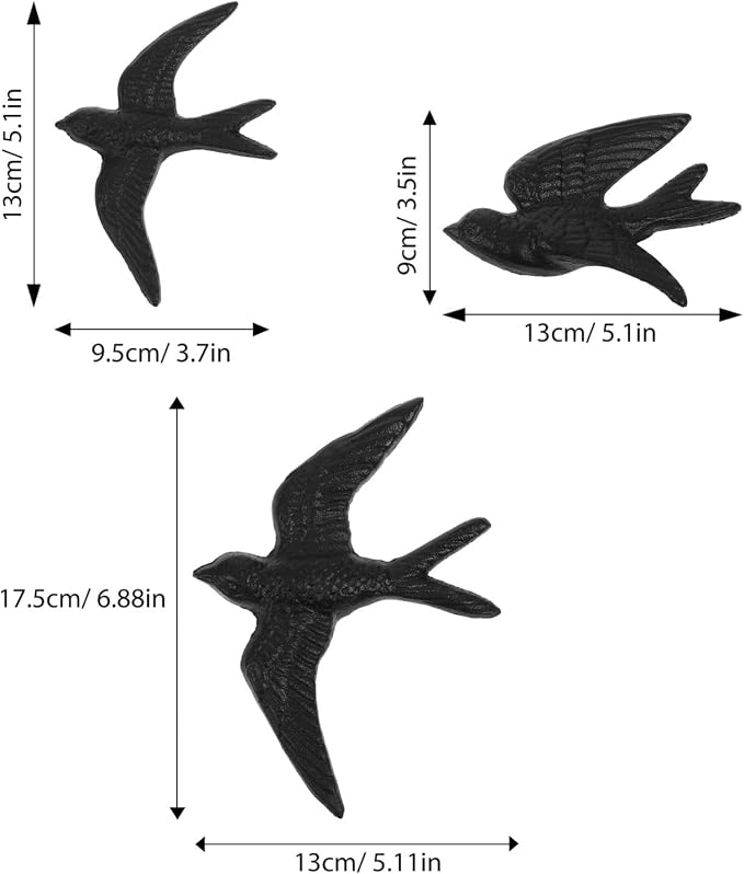 HOLIDYOYO 3Pcs Cast Iron Retro Decor Wall Art Bird Wall Decorations Vintage Ornaments for Home Office