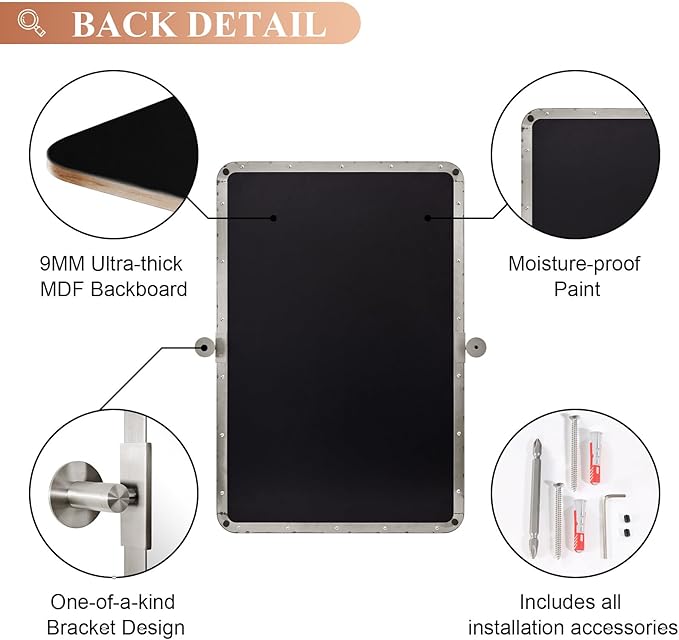 MOON MIRROR Brushed Nickel Pivot Mirror for Bathroom, Tilt Rounded Rectangle for Vanity, Overall 26.33 x 30 in (Mirror 22x 30 in)
