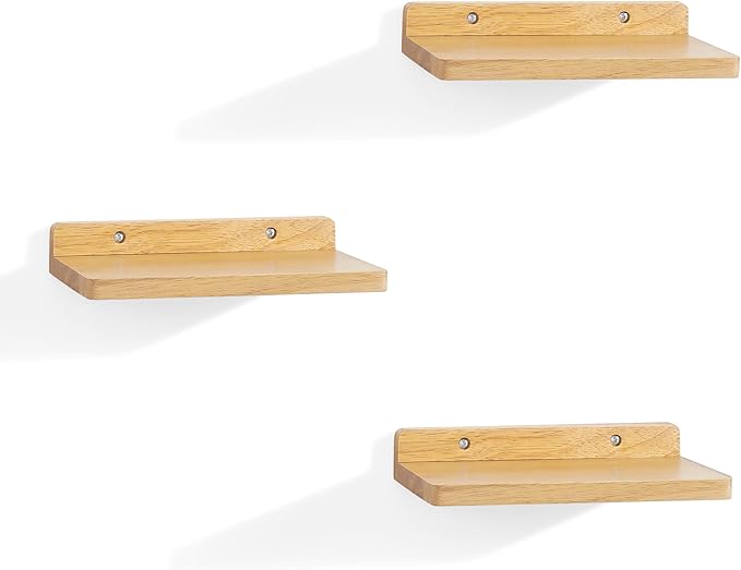 Small Floating Shelves for Wall,5x8.5 Inches Wall Shelf Set of 3,Display Shelf for Bedroom, Bathroom, Kitchen Decor (Wood Color)