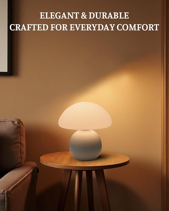 Mushroom Lamp Table Lamp for Bedroom,Desk Bedside Small Lamps for Living Room Night Stands,Mushroom Decor Cute Mini Modern Mid Century Lamps,Unique Aesthetic Home Living Room Decor(White)