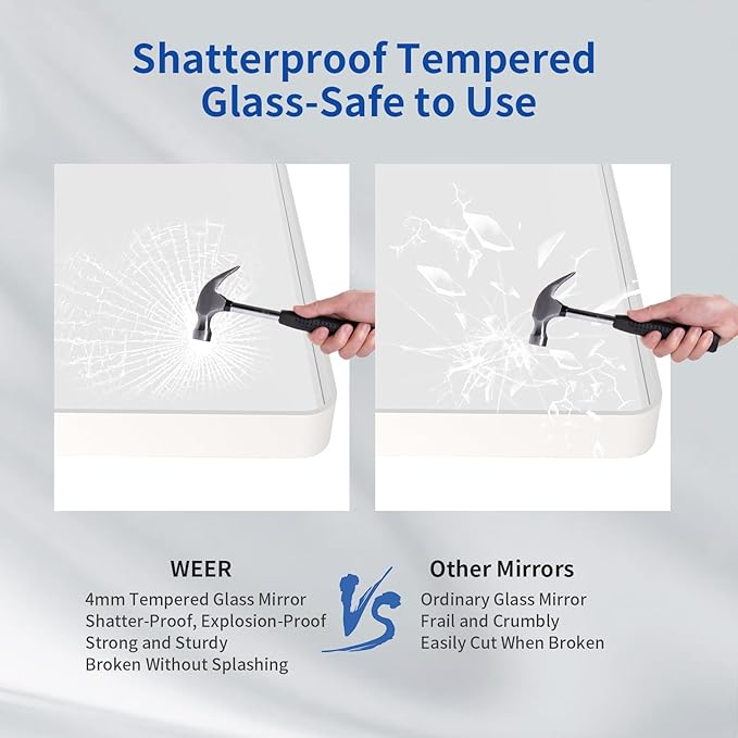 WEER White Bathroom Mirror 72X36 Inch, Rounded Rectangle White Metal Frame Mirror, Matte White Bathroom Vanity Mirror with Tempered Glass, Anti-Rust, Hangs Horizontally or Vertically
