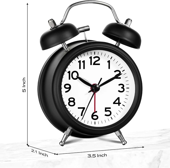 AKCISOT Loud Alarm Clock for Heavy Deep Sleepers,3 Inches Analog Metal Twin Bell Clocks Battery Operated with Backlight for Bedroom Bseide, Old Fashioned for Desk Home Decoration (Black White)