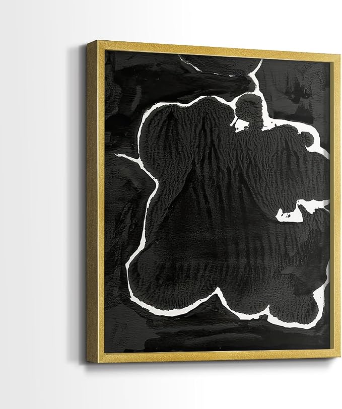 Renditions Gallery Set of 2 Peel & Stick Framed Prints, Fluid Abstract Wall Art, Black and White Inkblot Wall Decor, Re-Stickable - Ready to Hang - 11"x14" - GOLD Frame LT588