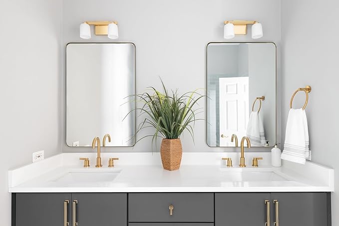 ANDY STAR Wall Mirror for Bathroom with Stainless Steel Metal Frame, 30"x40"Rectangle Rounded Corner Frame, Brushed Gold Finish