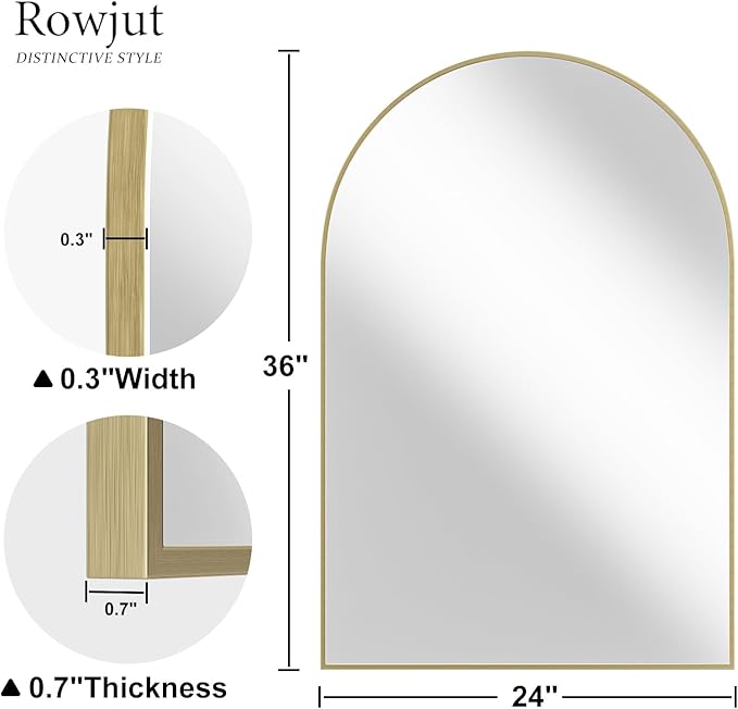 Gold Arched Bathroom Mirror for Wall-36"X24" Wall Mirror for Living Room, Bedroom, Bathroom, Dressing Room Hanging Vanity Mirror for Wall Decoration