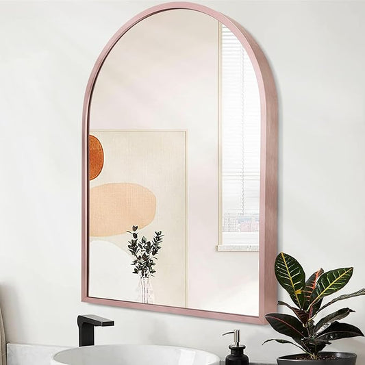 Arch Wall Mirror Metal Frame Bathroom Wall-Mounted Mirror for Entryway Living Room Bedroom Vanity Wall Decor Rose Gold 20"x16"