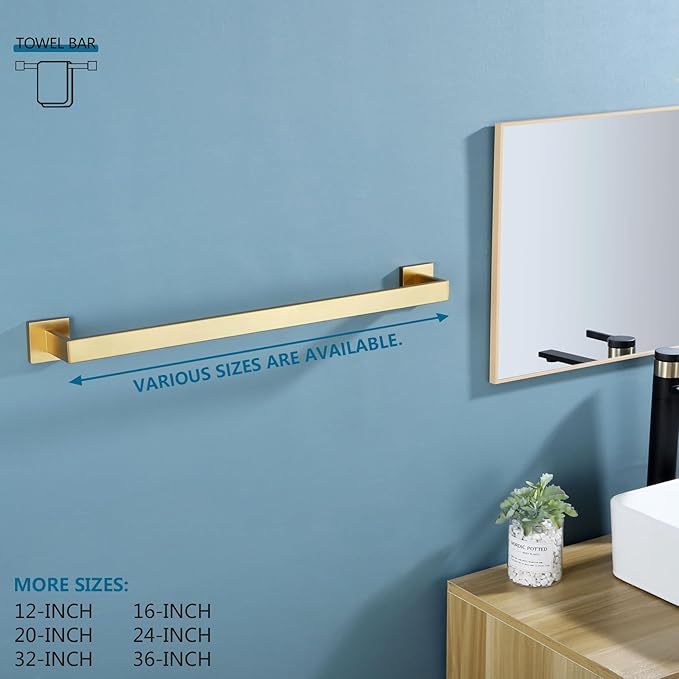 KOKOSIRI 20 Inch Towel Bar Bathroom Towel Bar Kitchen Dish Cloths Hanger Hand Towel Holder Stainless Steel Wall Mount, Brushed Gold, B4003BG-L20