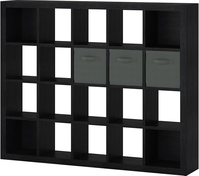 Bookshelf with Storage Bins, 20-Cube Storage Organizer Sturdy Wooden Bookcase Open Book Shelf, Multifunctional Cubicle Rack for Storage & Display, Furniture for Living Room, Office, Black