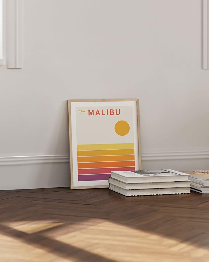 HAUS AND HUES Vintage California Wall Art – Retro Travel Poster, Orange Geometric Print, Mid-Century Aesthetic Decor (Beige Frame, 16x20)