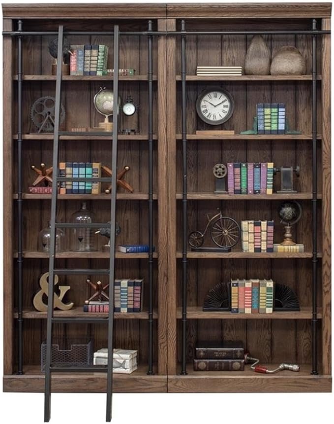 Martin Furniture 80" Traditional Wood Bookcase Wall with Ladder in Brown