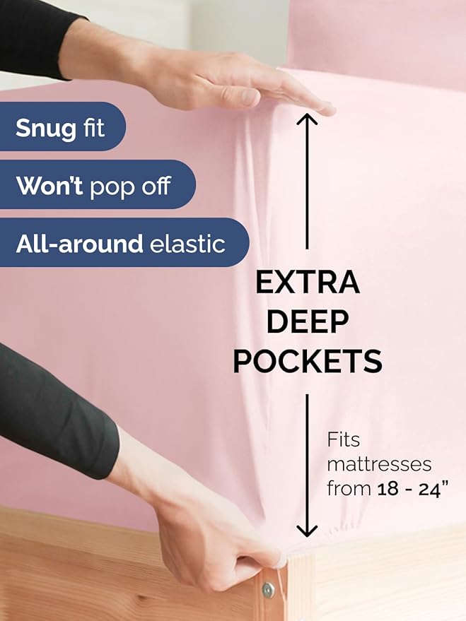 Extra Deep Split King Sheet Set - 7 Piece Breathable and Cooling Sheets - Hotel Luxury Bedding for Women, Men, Kids & Teens - Easy Secure Fit - Soft & Wrinkle Free - Extra Deep Pockets - Lavender Pink