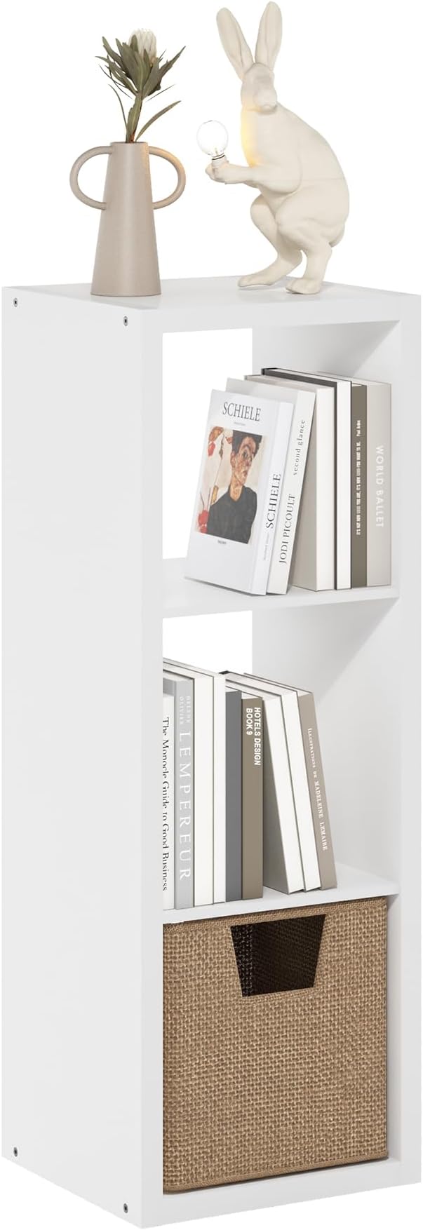 Furinno Cubicle Book Shelf, 3-Cube Bookshelf, Extra Thick Frame Horizontally & Vertically Reversible Bookcase with Open Back, 14.6" x 16" x 44", for Living Room, Bedroom, Home Office, White