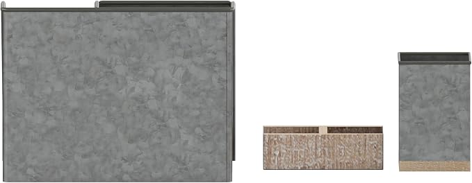 Merrick Lane Cecil 3 Piece Metal and Wood Organizer Set - Galvanized Metal and Rustic Wood - For Desktop, Countertop, or Vanity