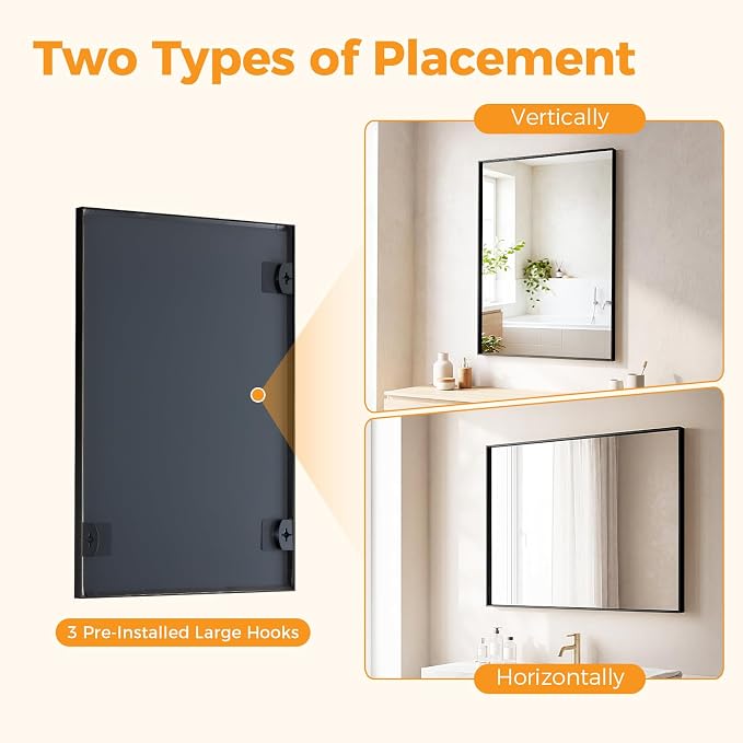 Sweetcrispy Bathroom Mirrors for Over Sink, 24" x 36" Rectangle Wall Mount Mirror with Metal Frame, Modern Vanity Mirror with Tempered Glass, for Home Decor, Anti-Rust, Black