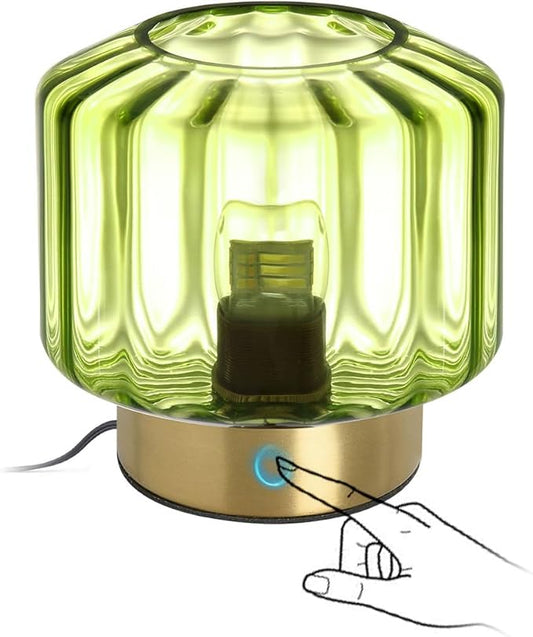 small Table Lamp touch Table lamp Mid Century Modern Table lamp Gold Desk lamp nightstand lamp Mini Glass Table lamps with Green shade Bedside Table light for end table Bedroom Living Room Office