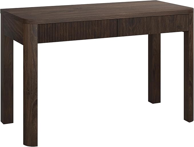 Henn&Hart 48" Fluted Modern Rectangular Home Office Desk Computer Desk Writing Table with 2 Ribbed Storage Drawers for Bedroom, Living Room, or Home Office, Rich Brown