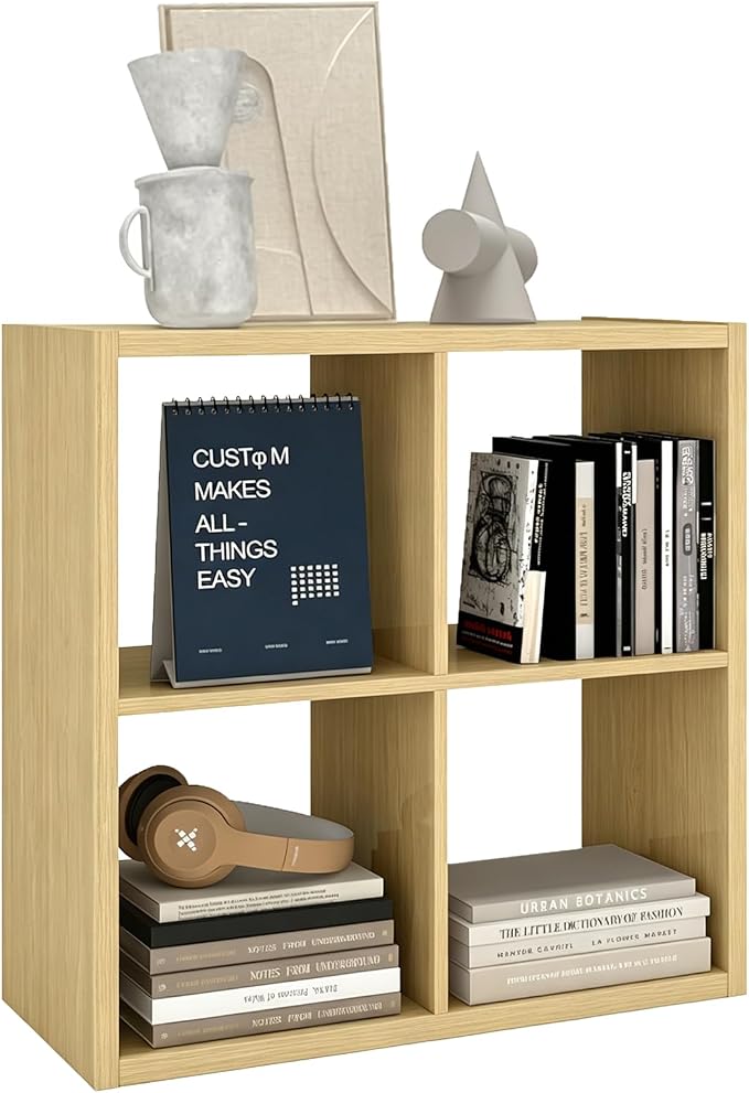 Endearing Limons【2026 Wooden Thick Border】 4 Cube Shelf Storage Organizer with Anti-Tipping Kits + Reversible Open Back Bookcase (11 * 11 Unit Cell Oak)