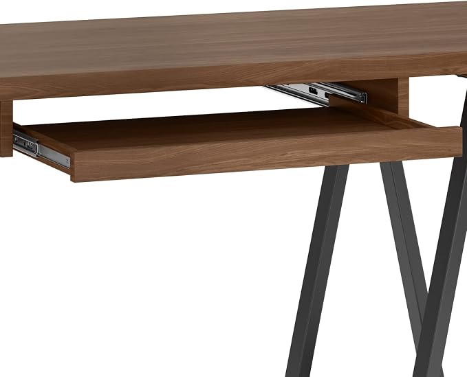 SIMPLIHOME Sawhorse Industrial 60 inch Wide SOLID WALNUT WOOD and Metal Desk in Walnut for the Office Desk, Writing Table, Workstation and Study Table