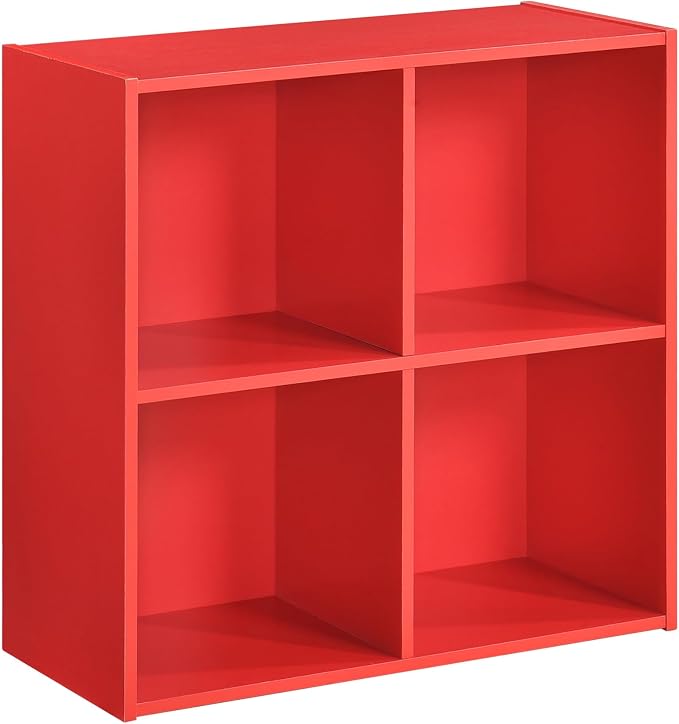 Kings Brand Furniture George 4-Cube Storage Organizer, 2-Tier Bookcase with Wood Shelves for Living Room, Bedroom, Nursery, or Home Office (Red, 1-Pack)