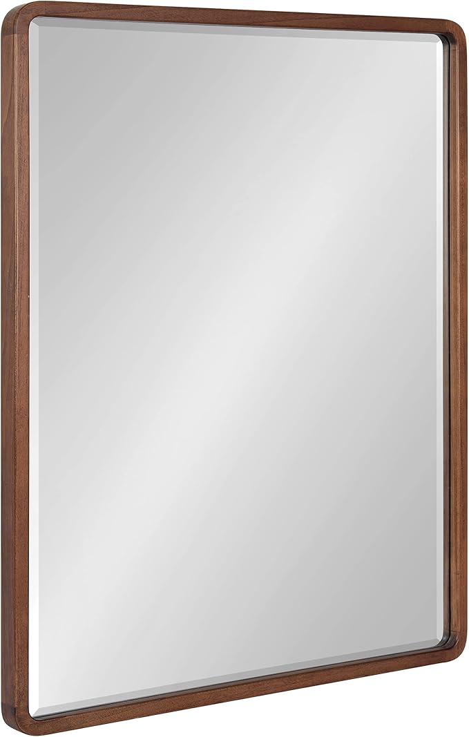 Kate and Laurel McLean Modern Wood Framed Rounded Rectangle Wall Mirror, 24 x 30, Walnut Brown, Decorative Round Rectangular Mirror for Contemporary Wall Decor
