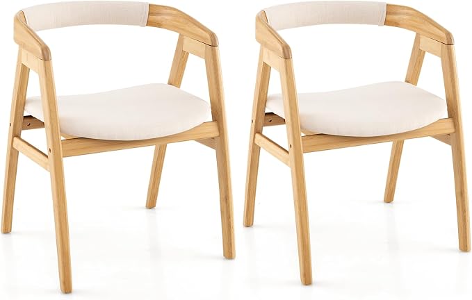 GOFLAME Bamboo Accent Chair Set of 2, Mid-Century Modern Armchair with Curved Backrest & Seat Cushion, Upholstered Reading Chair, Leisure Chair for Living Room, Bedroom, Study, Natural