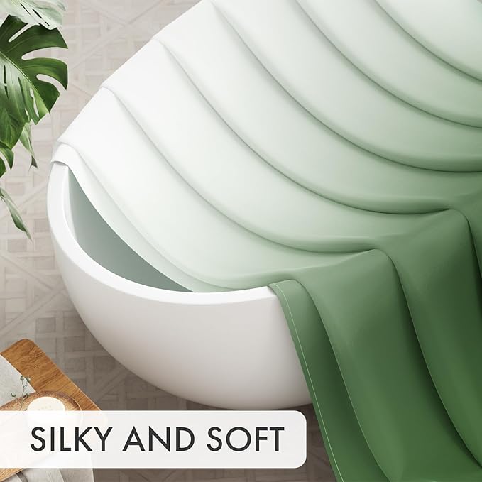 AmazerBath Fabric Shower Curtain Set, Ombre Grass Green Curtain with 12 Curtain Hooks, Rustic Cloth Green and White, Cute Washable Bathroom Shower Curtain, 72x72 Inches
