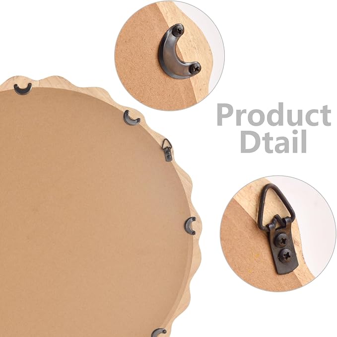 Irregular Wall Mirror,Wood Round Farmhouse Mirror Unique Vanity Mirror,20" Nature Wooden Modern Bathroom Mirror for Washroom Living Room Bedroom