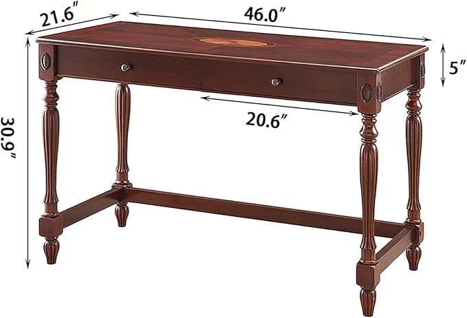 Computer Desk Office Table with 2 Drawers, 39.37" Solid Wood Study Writing Desk Workstation with Storage Space,Mid-Century Vanity Dressing Table for Home Office,Cherry Walnut SSZ1533WD