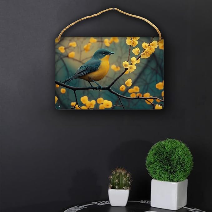 Retro Bird Wooden Art, Vintage Botanical Decors for styles Enthusiasts, 12x8 Inches, Perfect for Nature Fans & Cottage core Home Spaces