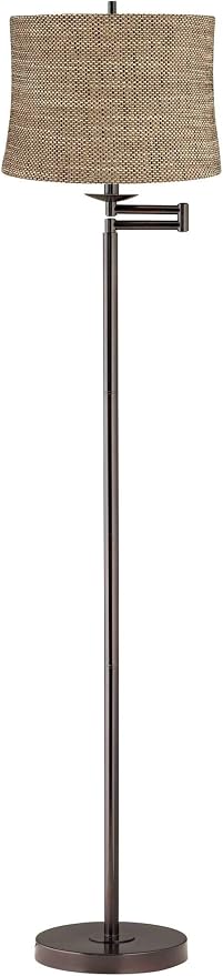 360 Lighting Dortmund Modern Adjustable Swing Arm Floor Lamp Standing 62.5" Tall Classic Bronze Metal Thin Column Dortmund Drum Shade Decor for Living Room Reading House Bedroom Family