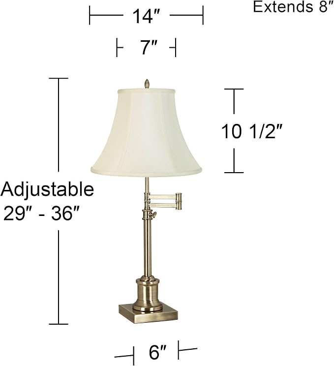 360 Lighting Westbury Traditional Swing Arm Desk Table Lamp Adjustable Height 36" Tall Antique Brass Imperial Creme Fabric Bell Shade for Living Room Bedroom House Bedside Nightstand Home
