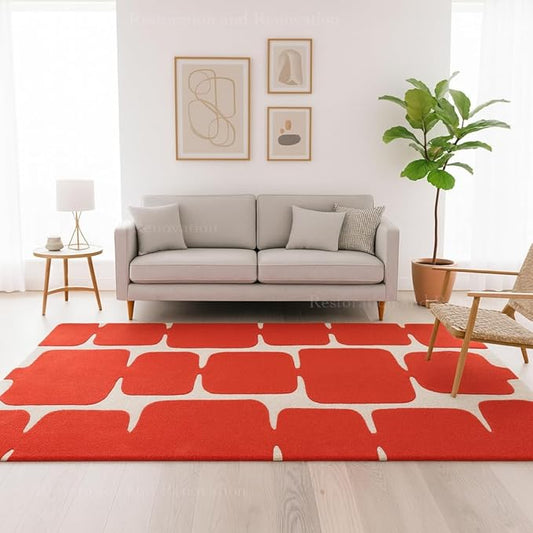 Restoration and Renovation Modern Wool Area Rug - Contemporary Abstract Geometric Design, Thick & Soft Hand-Tufted Carpet - Ideal for Indoor Decor in Living Room, Bedroom (Poppy, 8' x 10')