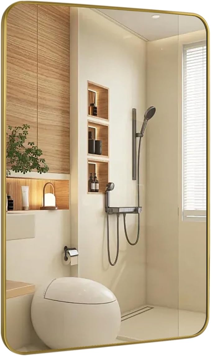 Gold Wall Mirror for Bathroom 30X42 Inch Stainless Steel Metal Frame Bathroom Vanity Mirror Rounded Rectangle Mirror Rustproof for Entryway, Living Room Hangs Vertically or Horizontally