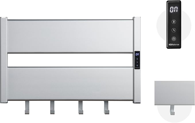 K&KALONZO Towel Warmer for Bathroom, Wall-Mounted Heated Towel Rack with Built-in Timer, Waterproof Alumnimum Electric Towel Heater, Support Plug-in and Hardwired, Sliver, H2-S