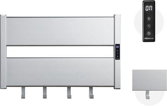 K&KALONZO Towel Warmer for Bathroom, Wall-Mounted Heated Towel Rack with Built-in Timer, Waterproof Alumnimum Electric Towel Heater, Support Plug-in and Hardwired, Sliver, H2-S