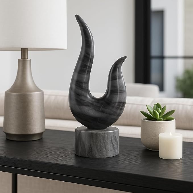 Modern Abstract Sculpture Statue for Home Decor - Unique Accent for Room, Living Room, and Bathroom Decor - Stylish Ornamental Ideal for Office, Shelf, and Coffee Table Decor - 12", Gray & White