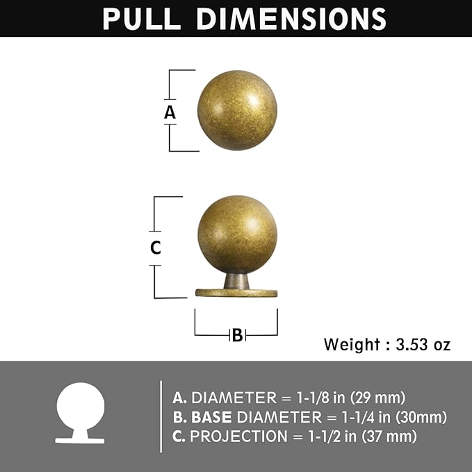 Set of 12 -Sleek Round Antique Brass Cabinet Knobs - Retro and Minimalist Hardware for Stylish Home Enhancement - 1 1/8 Inch Diameter