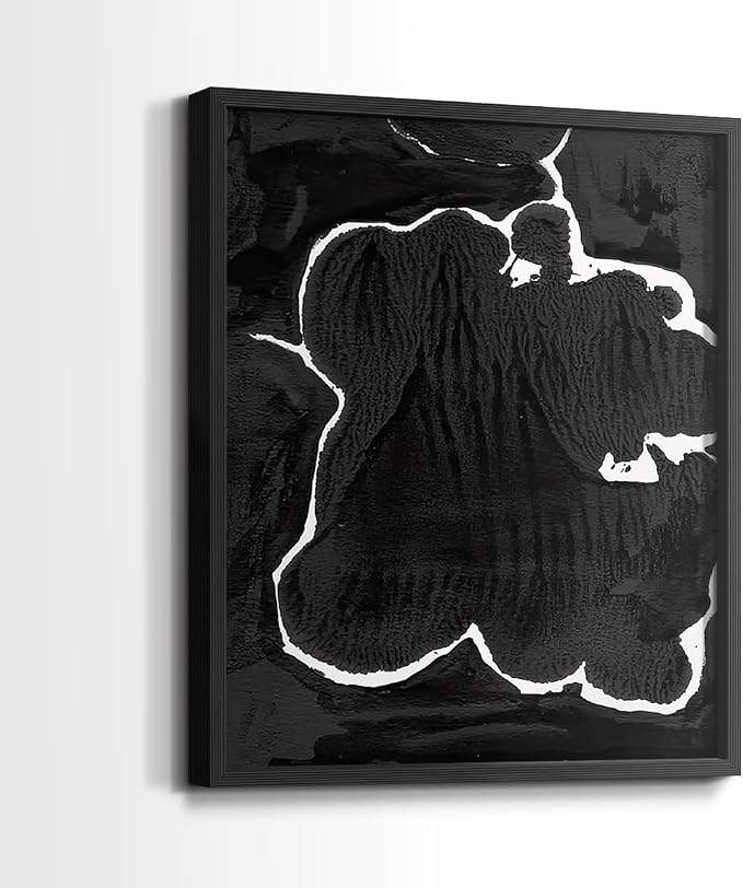 Renditions Gallery Set of 2 Peel & Stick Framed Prints, Fluid Abstract Wall Art, Black and White Inkblot Wall Decor, Re-Stickable - Ready to Hang - 11"x14" - Black Frame LT588