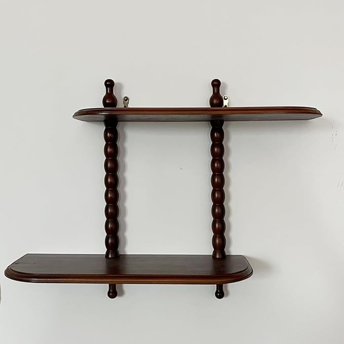 2-Tier Wall Mounted Floating Shelf with Two Roman Columns, Decorative Display Shelf for Entrance, Bathroom, Bedroom, Living Room, Kitchen, Office (Dark Brown)
