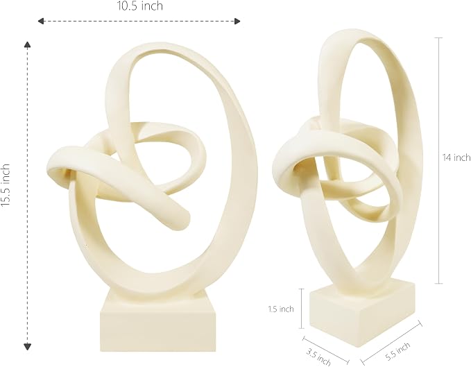 Knot Sculptures, Modern Coffee Table Statues, Abstract Center Piece for Home Office, Dining Living Room Desk Decor, Bookends, 15.5 x 10.5 inch, Beige
